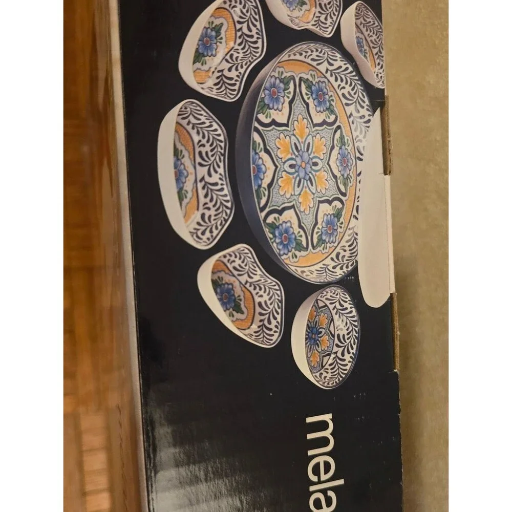 7 Piece Melamine Lazy Susan With Cover Divided Serving Dishes Floral Blue  2026